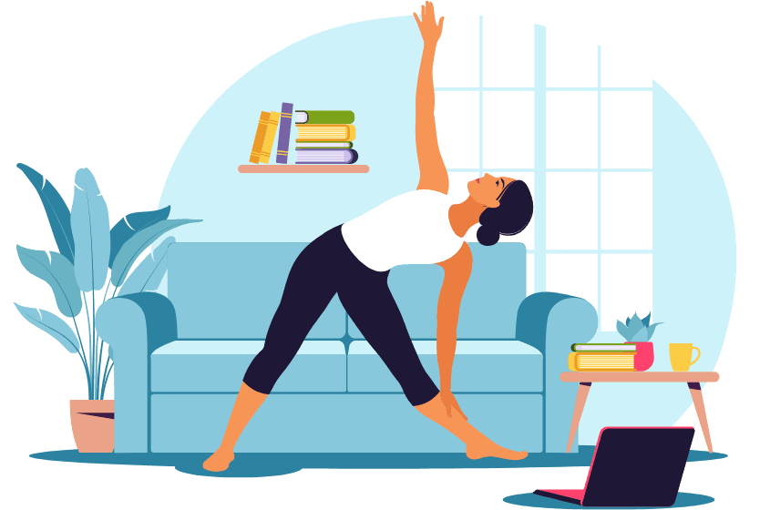Woman doing yoga pose in living room